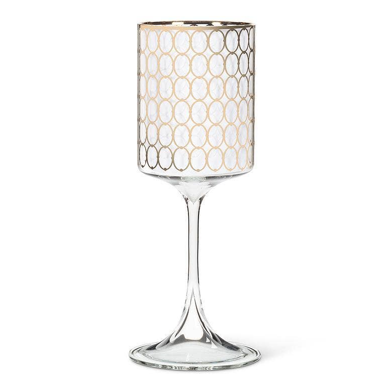Slender Wine Glass with Gold Rings-9.5"H(12oz)