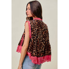 LEOPARD BTN UP PLEATED TOP