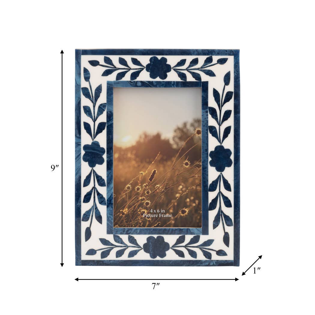 Photo Frame - Blue Resin/Wood Floral Petals, 4x6 in.