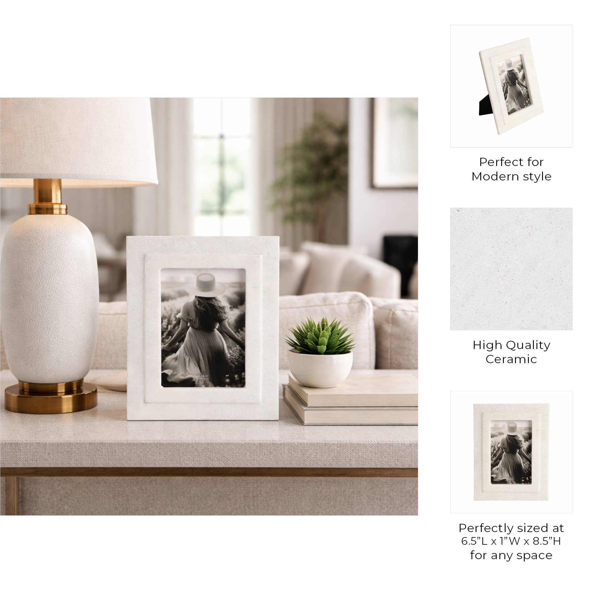 Marble Modern Beveled Edges Photo Frame - White, 4x6 in.