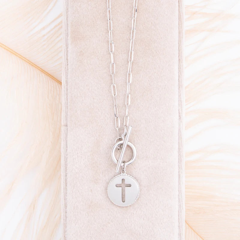Cross Paperclip Toggle Necklace