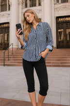 STRIPED COLLARED BTN DWN