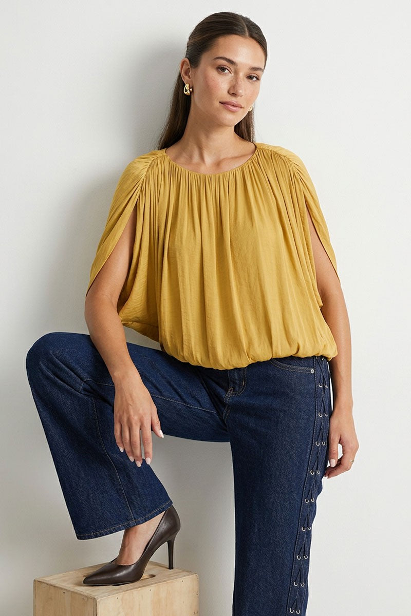 Grecian Drape Bubble Blouse