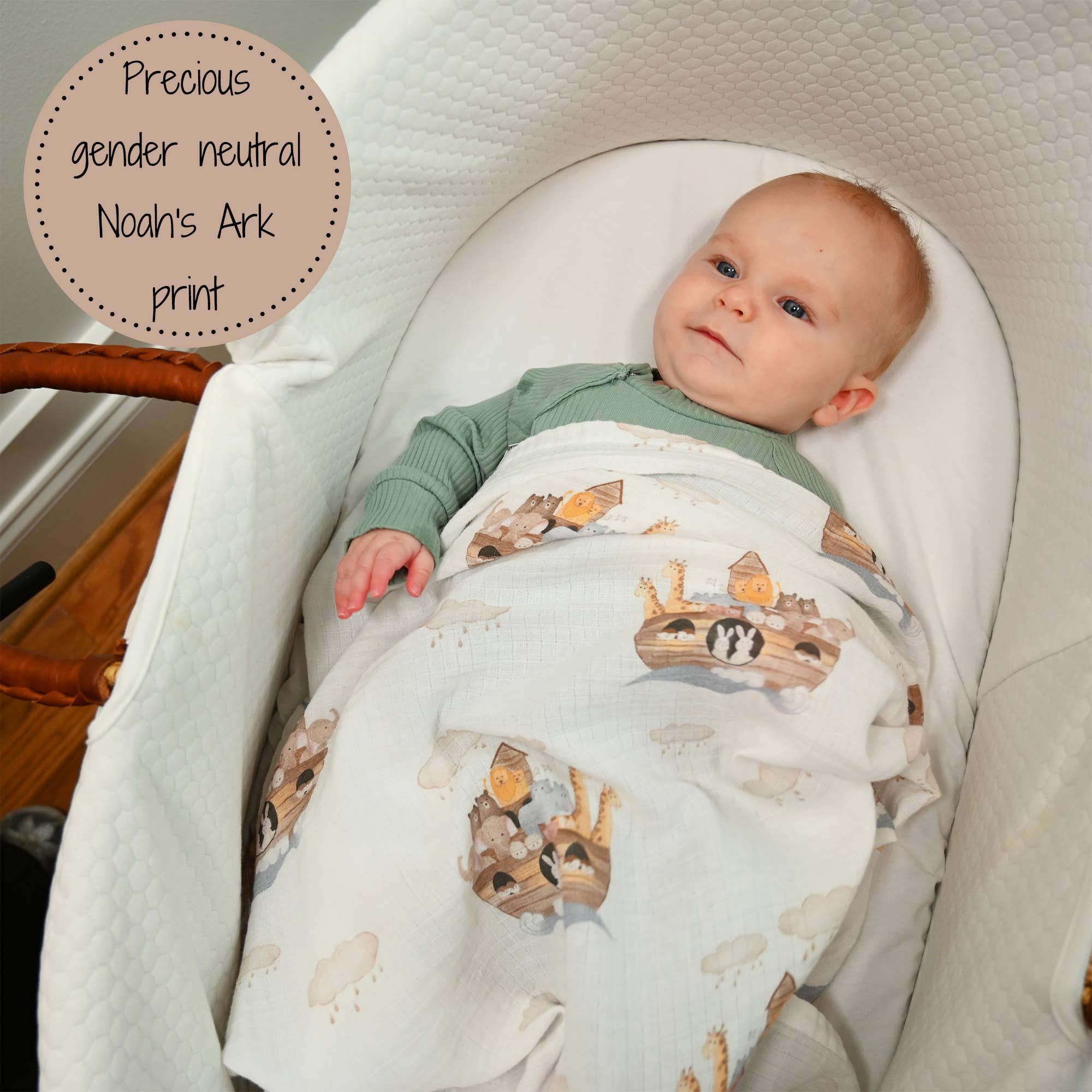 Baby Muslin Swaddle Blanket 47x47 Noah's Ark