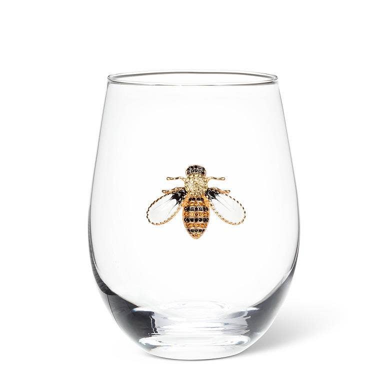 Stemless Wine Glass with Jewel Bee-4.5"(16oz)