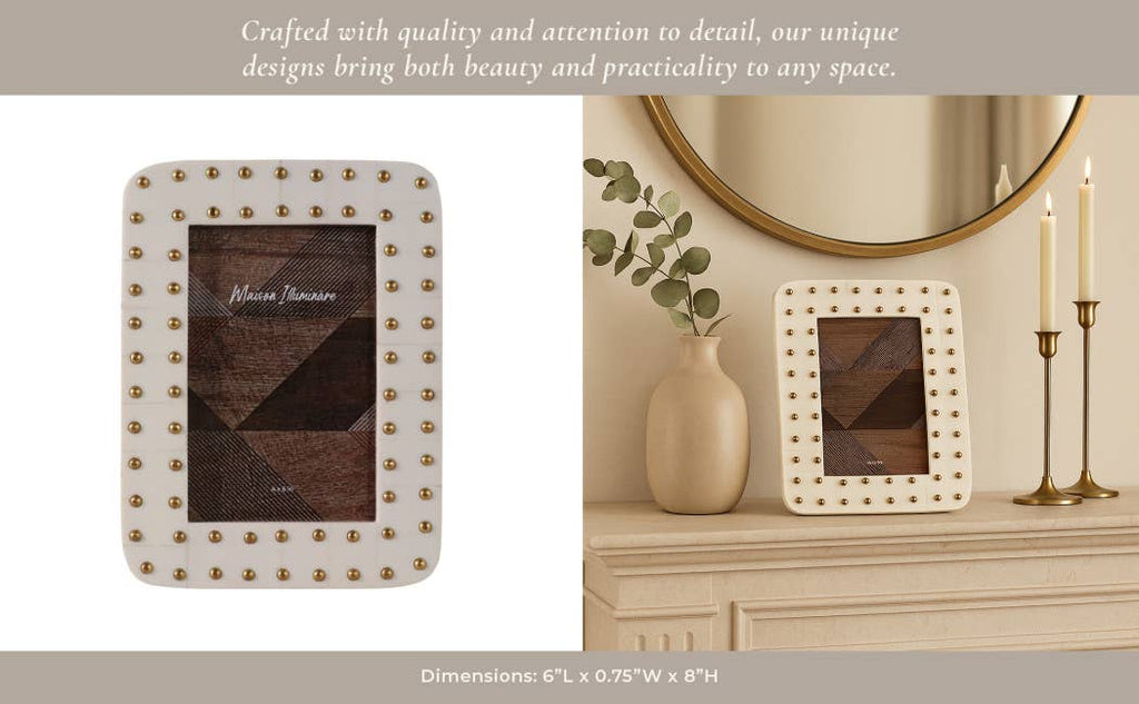 Photo Frame - Ivory/Gold Resin Brass Dot Border, 4x6 in.