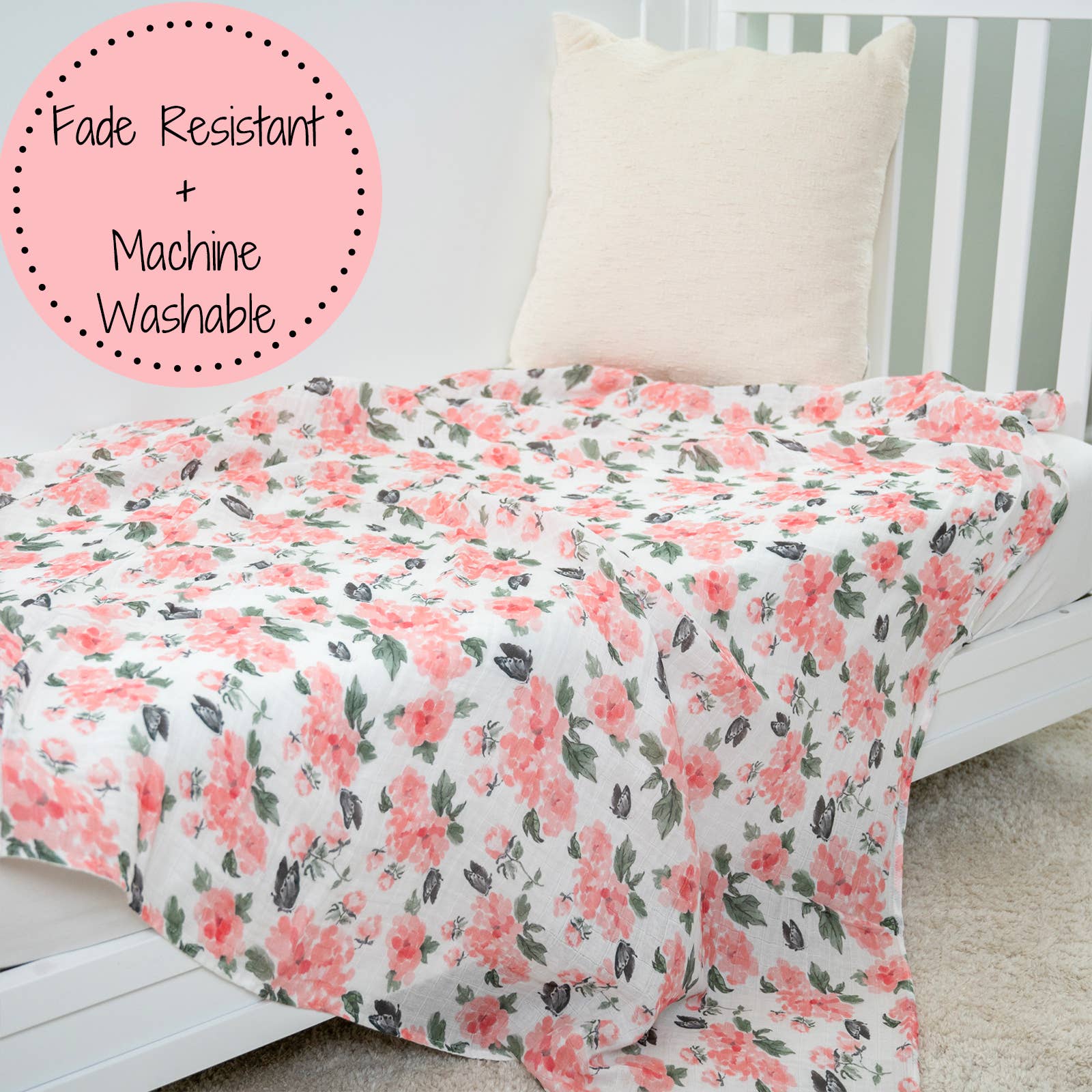 Baby Muslin Swaddle Blanket 47x47 Pretty in Peony