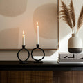 Metal Round Ring Taper Candle Holder - Black, 8 in.