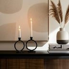 Metal Round Ring Taper Candle Holder - Black, 8 in.