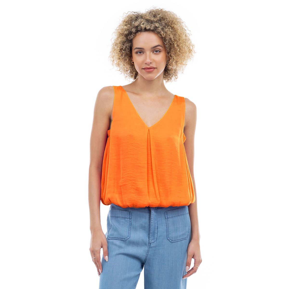 Sleeveless V-Neck Bubble Top
