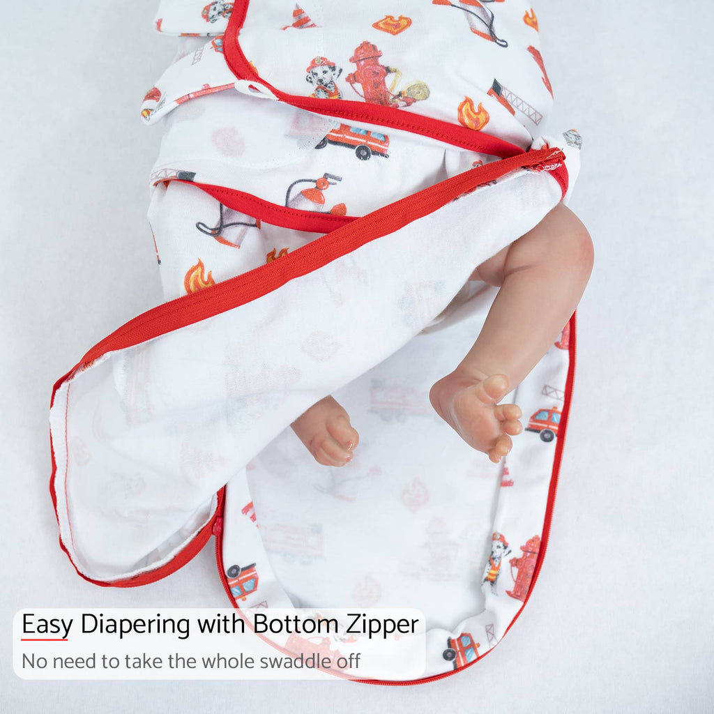 Cotton Velcro Newborn Swaddle Sack Firehouse Fido