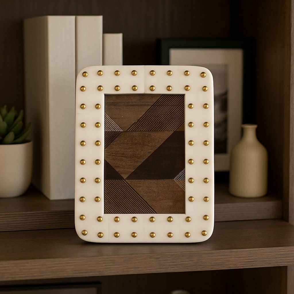 Photo Frame - Ivory/Gold Resin Brass Dot Border, 4x6 in.