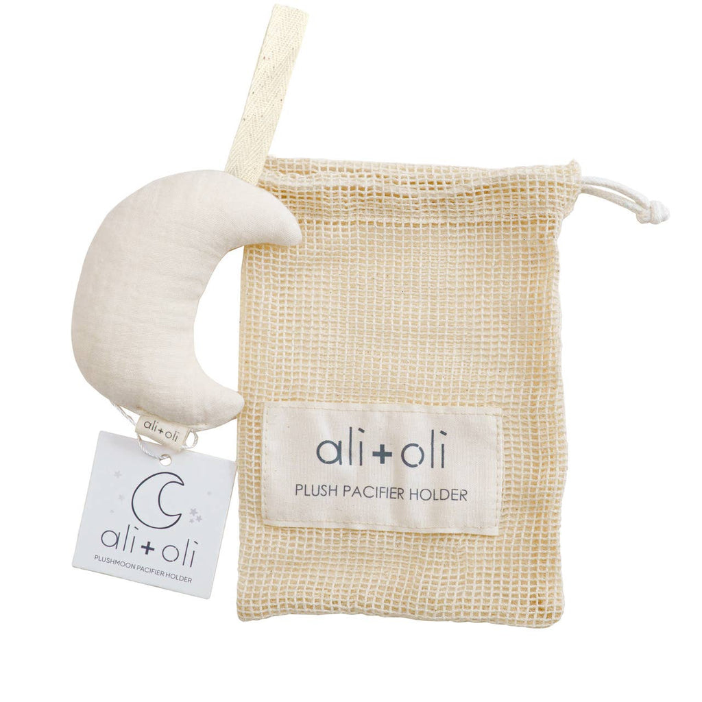Moon Pacifier Holder Soft Cuddly Binky Toy (Muslin Ivory)
