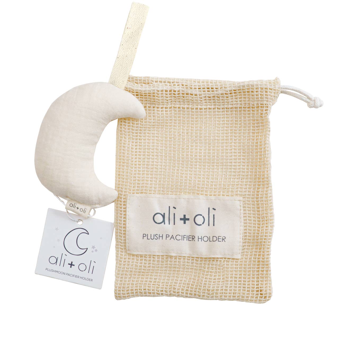 Moon Pacifier Holder Soft Cuddly Binky Toy (Muslin Ivory)