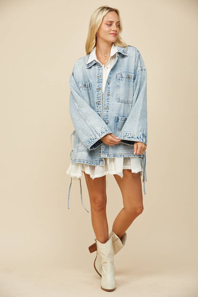BOHO SIDE TIE DETAIL OS DENIM JACKET