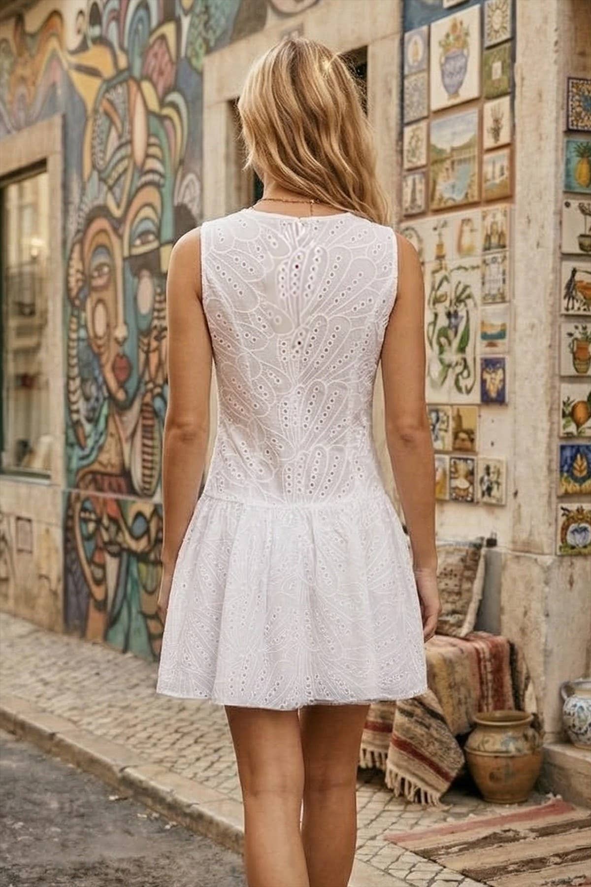 WHITE EYELET MINI DRESS