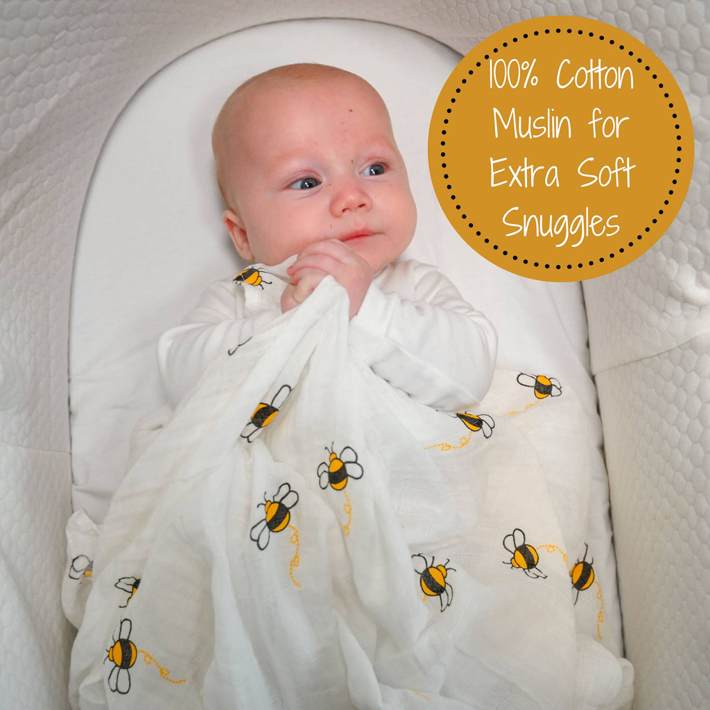 Baby Muslin Swaddle Blanket 47x47 Bee-utiful