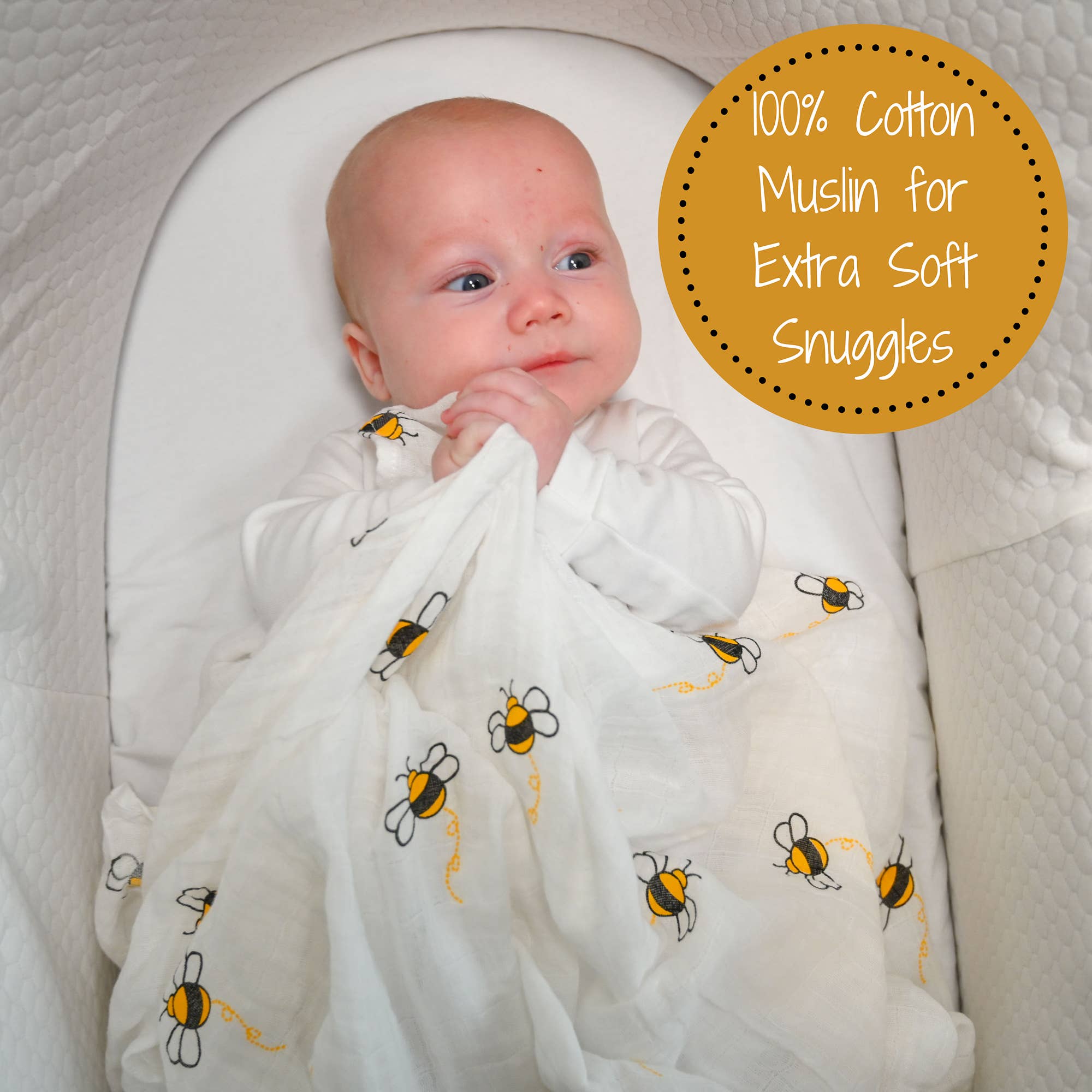 Baby Muslin Swaddle Blanket 47x47 Bee-utiful
