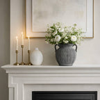Ceramic Ribbed Texture Weathered Handle Vase - Black, 10 in.
