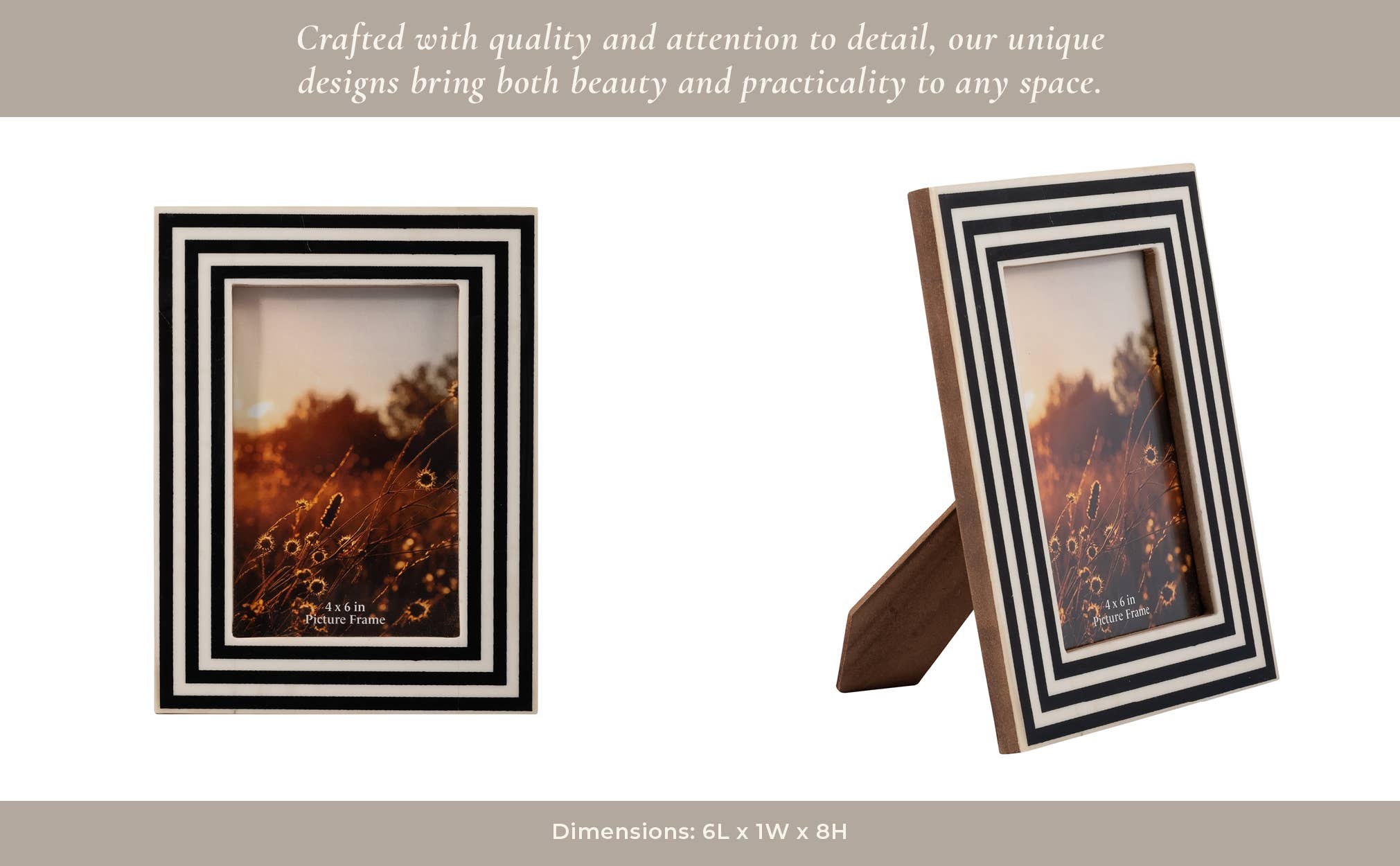 Photo Frame - Black Resin Modern Dimensional Lines, 4x6 in.
