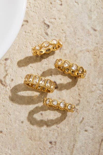 Gold Rhinestone Multi-Shape Eternity Stack Rings | 40R142
