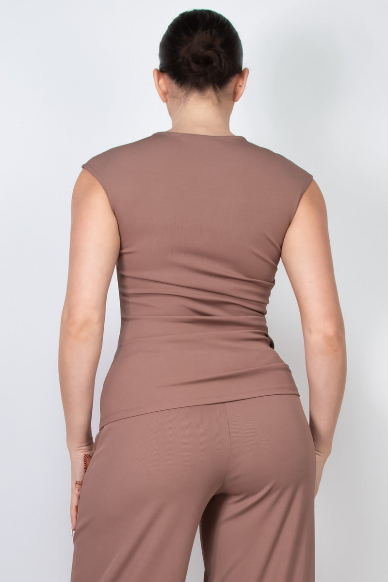Mocha Cap Sleeve Top & Drawstring Pant Set