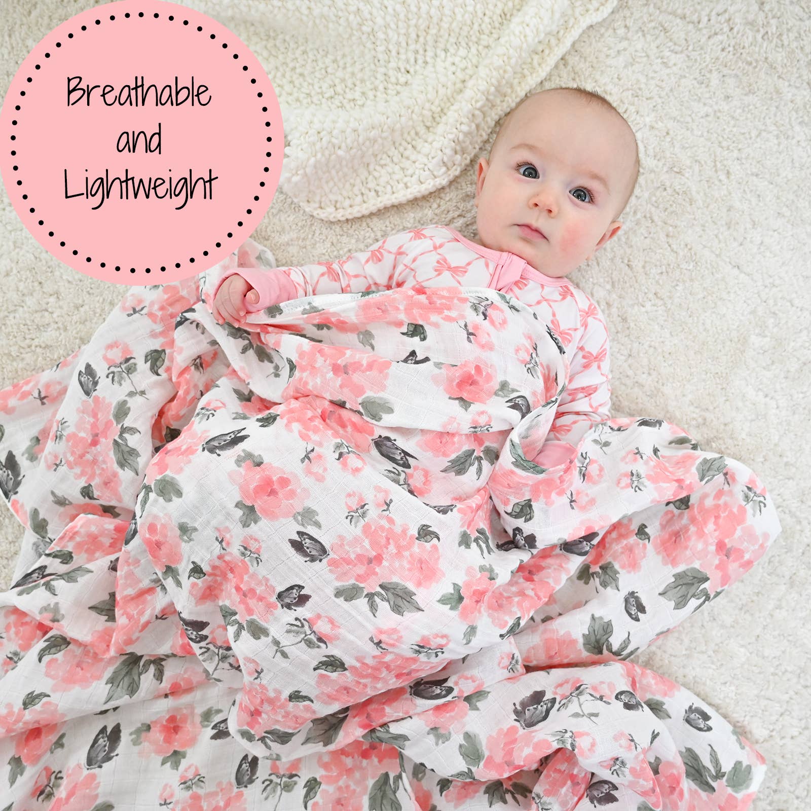 Baby Muslin Swaddle Blanket 47x47 Pretty in Peony