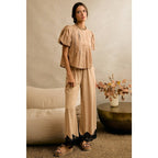 LINEN BLEND LACE TRIM PANTS
