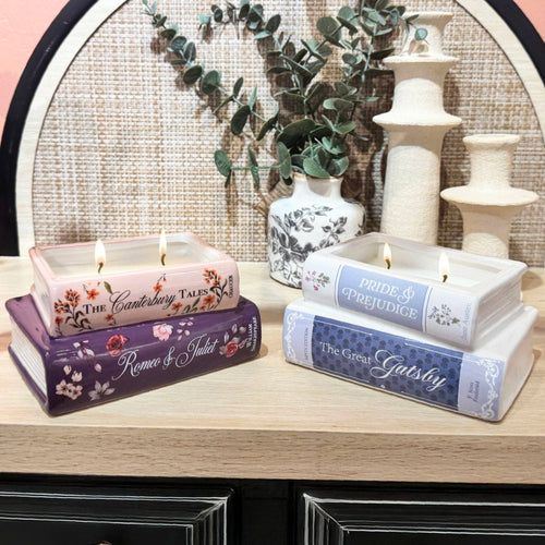 2-Piece Ceramic Stacked Book Candle Set