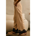 LINEN BLEND LACE TRIM PANTS