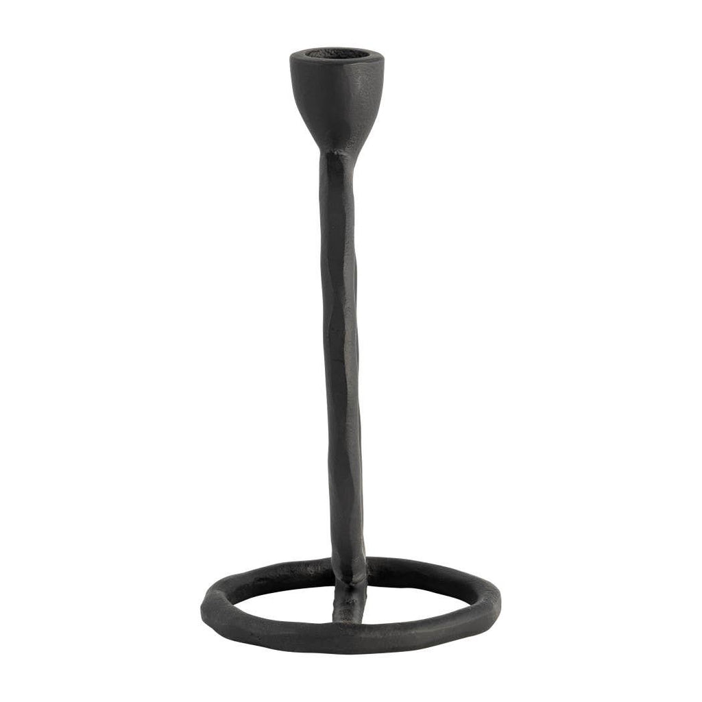 Metal Round Ring Taper Candle Holder - Black, 8 in.