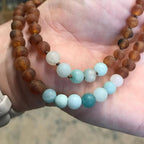 Amazonite + Raw Baltic Amber Beaded Necklace