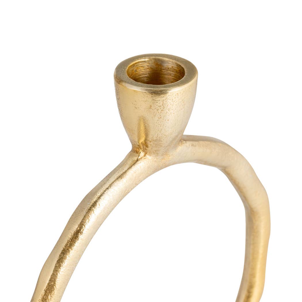 Metal Round Ring Taper Candle Holder - Gold, 6 in.