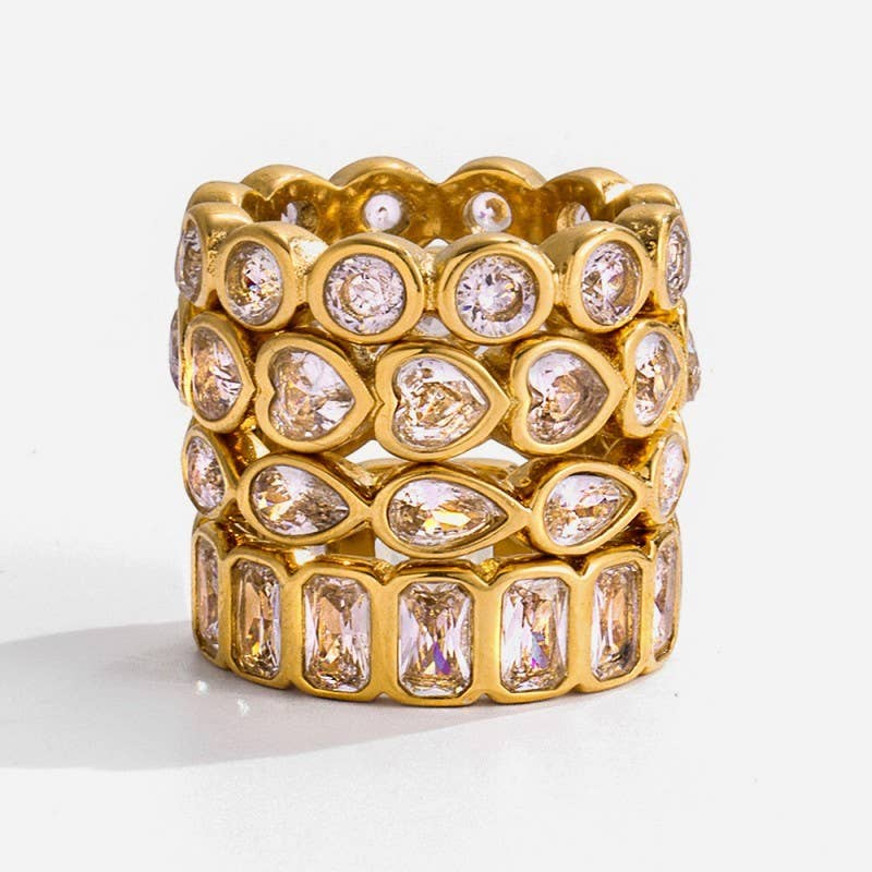 Gold Rhinestone Multi-Shape Eternity Stack Rings | 40R142