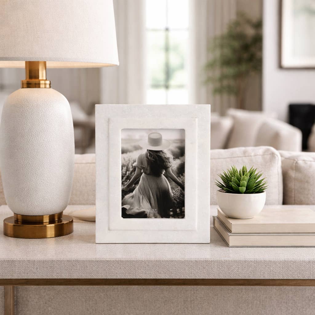 Marble Modern Beveled Edges Photo Frame - White, 4x6 in.