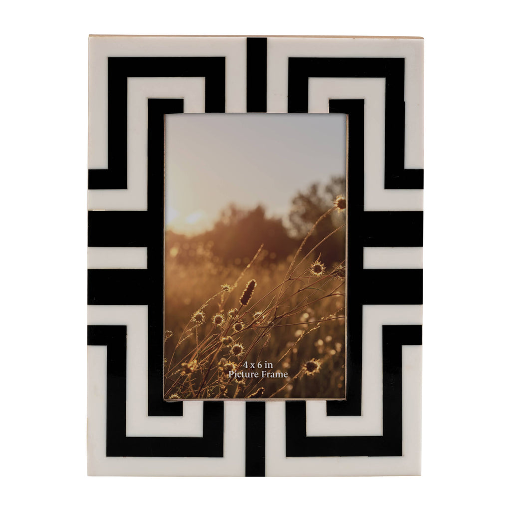 Photo Frame - Black Resin Wood Geometric Pattern, 4x6 in.