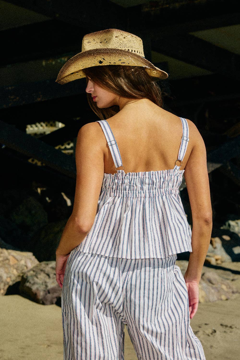 Self Tie Front Stripe Print Tank Top