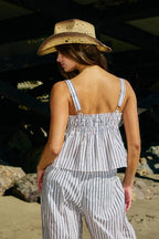 Self Tie Front Stripe Print Tank Top