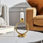 Metal Round Ring Taper Candle Holder - Gold, 6 in.