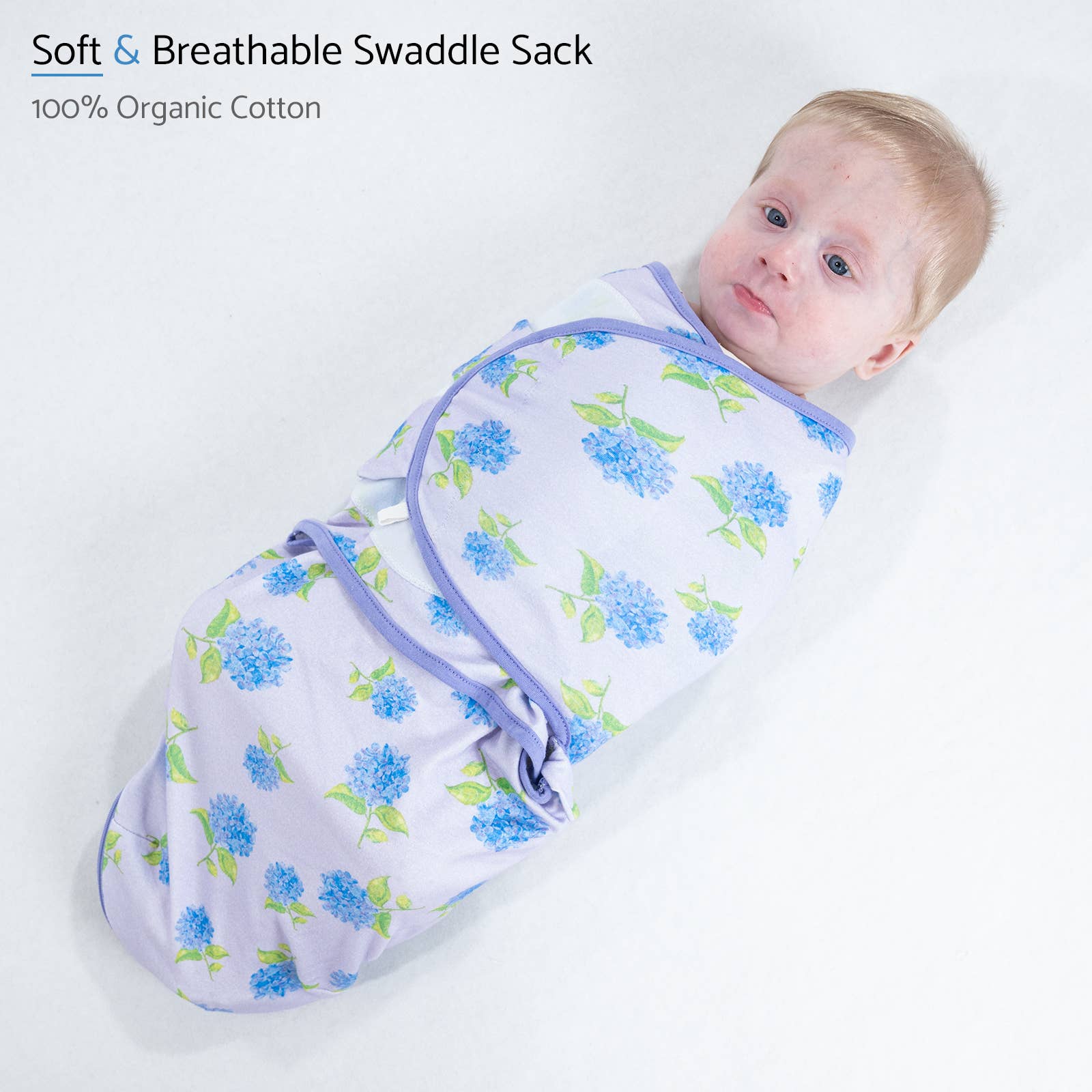 Cotton Velcro Newborn Swaddle Sack You Had Me at Hydrangea