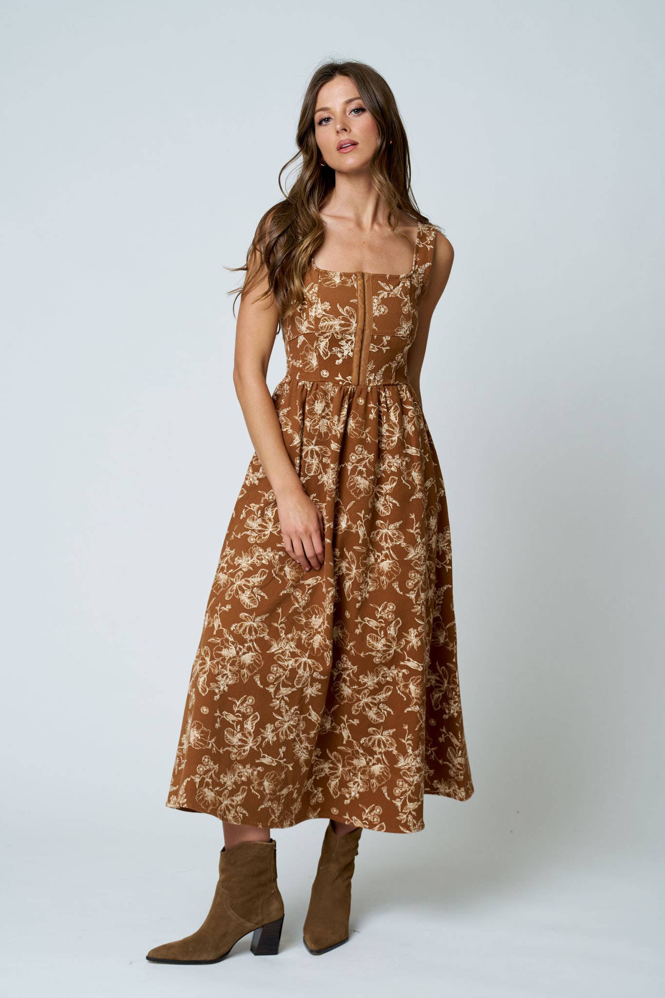 FLORAL FRONT HOOK MIDI DRESS
