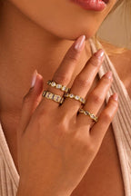 Gold Rhinestone Multi-Shape Eternity Stack Rings | 40R142