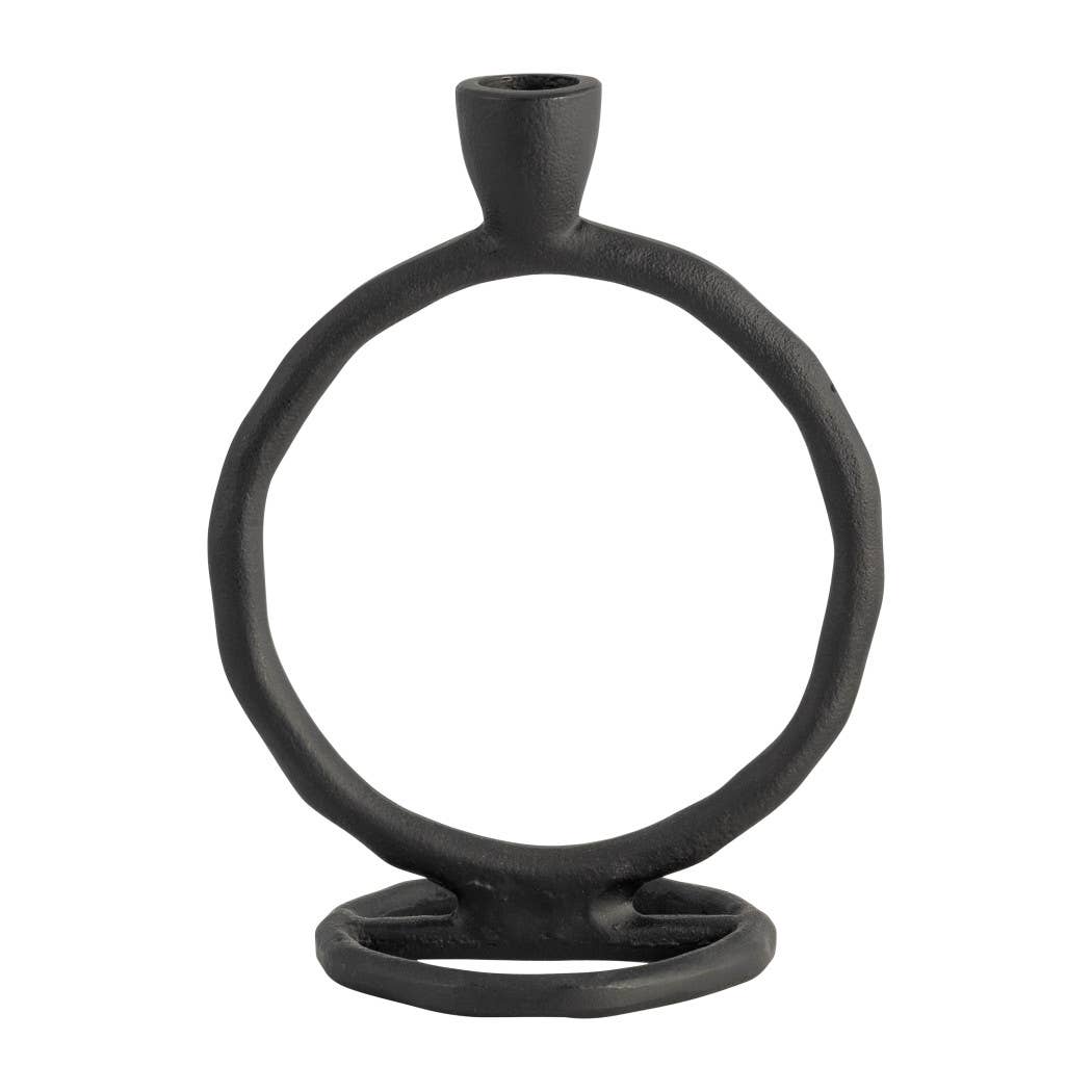 Metal Round Ring Taper Candle Holder - Black, 8 in.