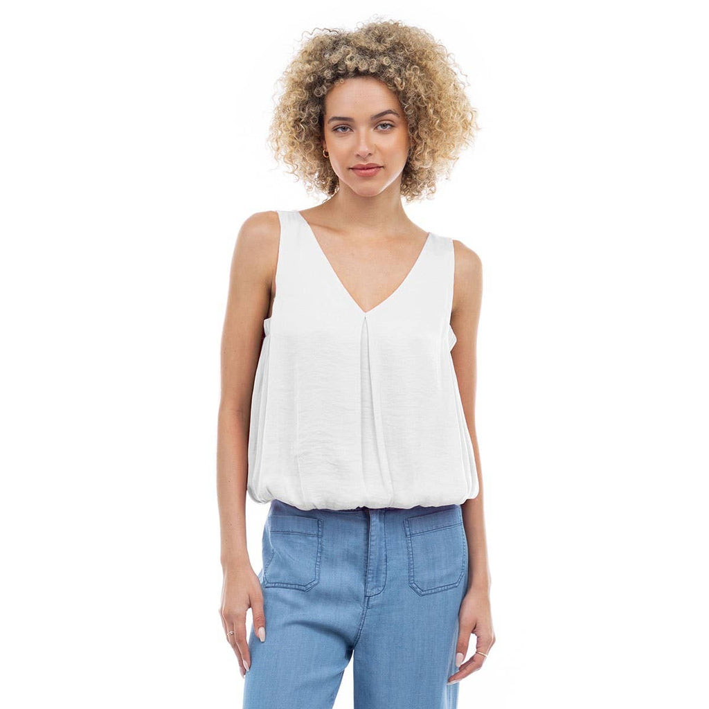 Sleeveless V-Neck Bubble Top