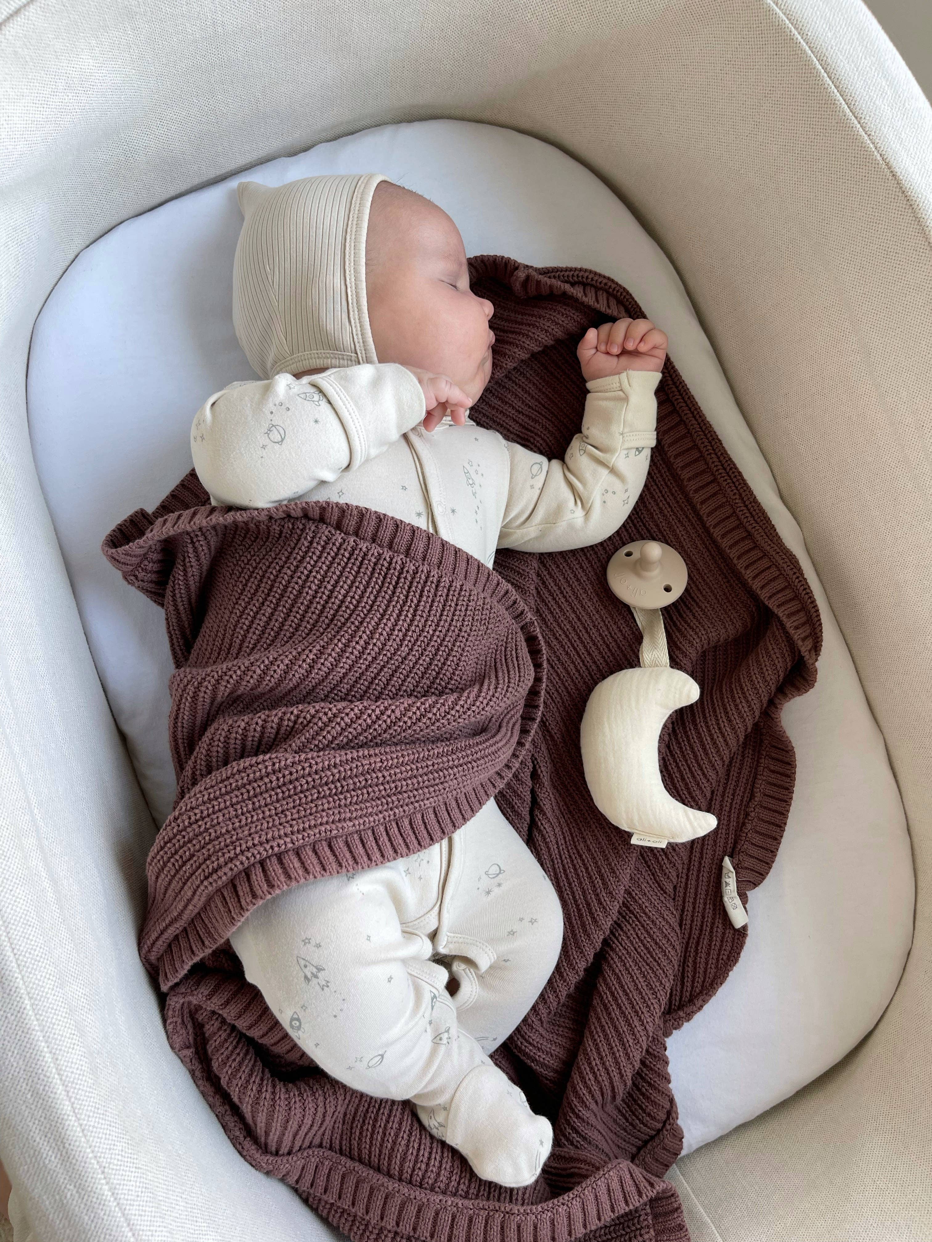 Moon Pacifier Holder Soft Cuddly Binky Toy (Muslin Ivory)
