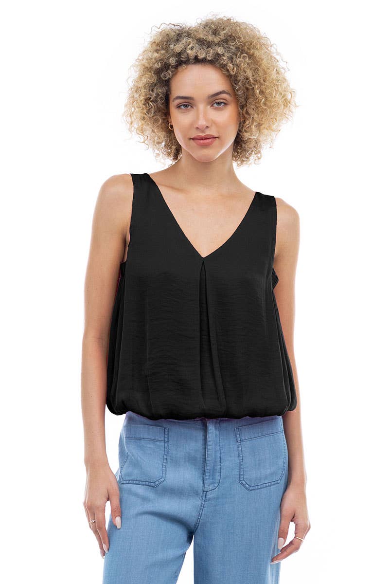 Sleeveless V-Neck Bubble Top