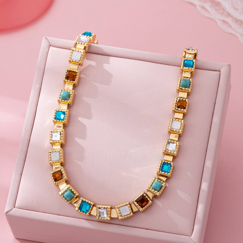 Multicolor Square Gemstone Long Necklace | 80N92826