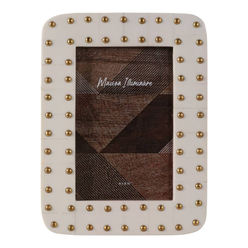 Photo Frame - Ivory/Gold Resin Brass Dot Border, 4x6 in.