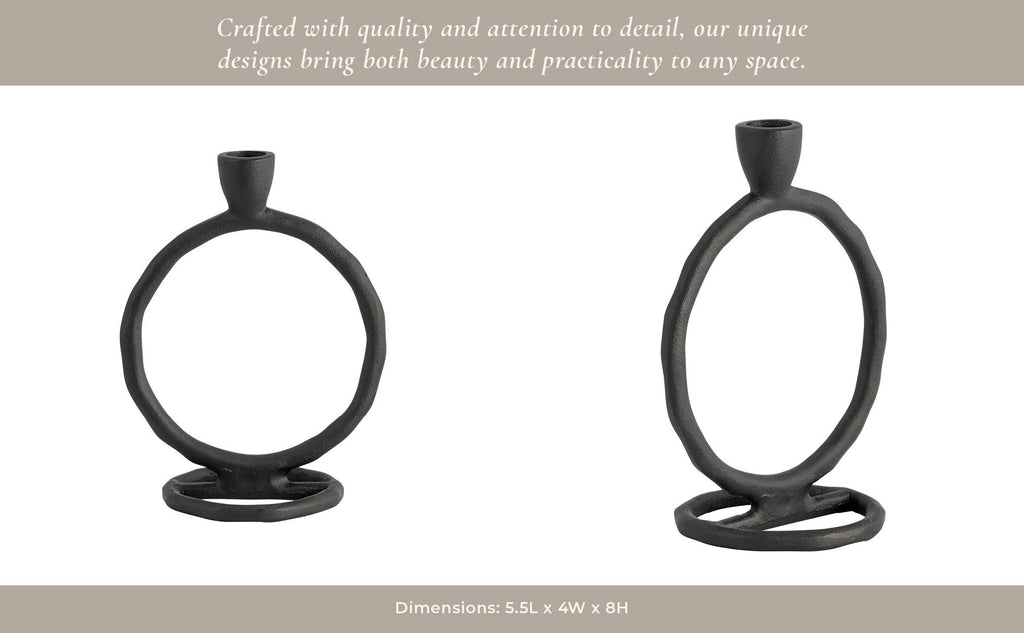 Metal Round Ring Taper Candle Holder - Black, 8 in.
