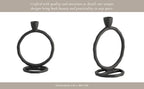 Metal Round Ring Taper Candle Holder - Black, 8 in.